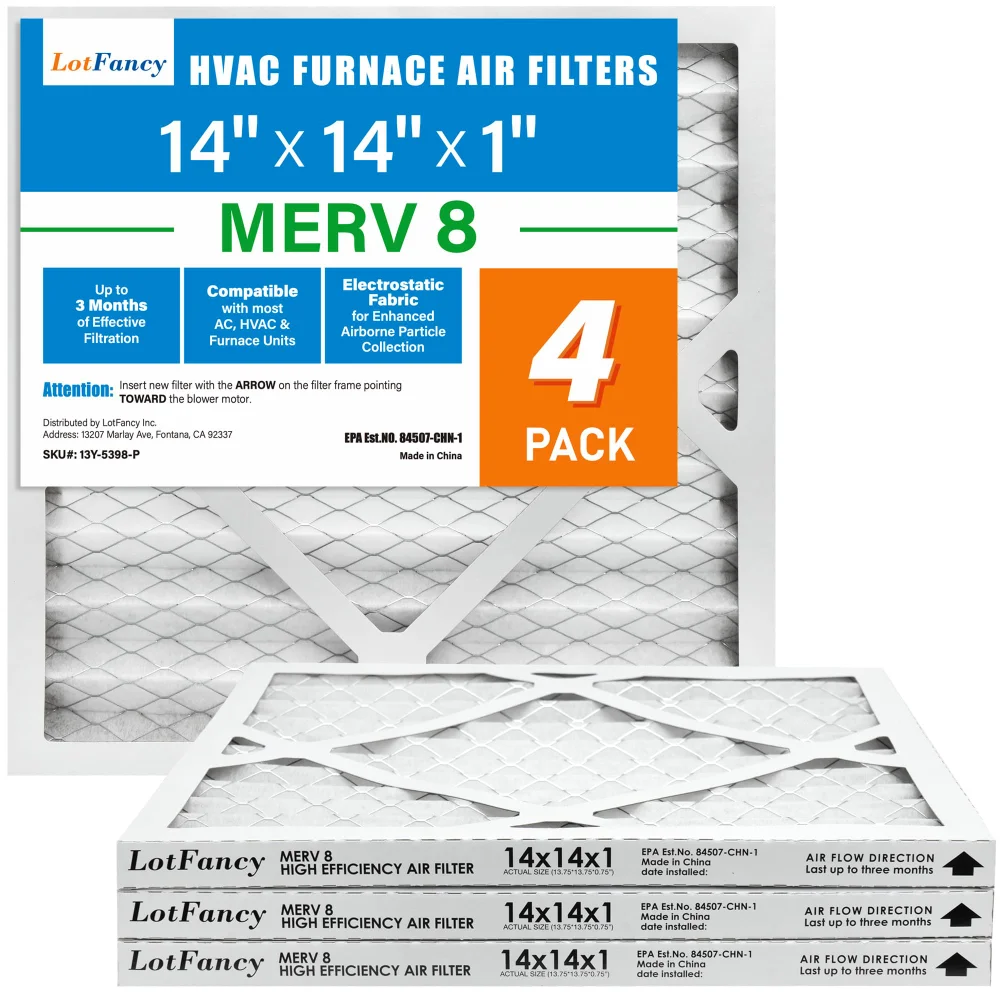 LotFancy Air Filter, 14x14x1 in, MERV 8, 4-pack