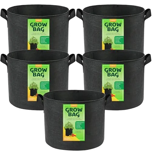 LotFancy 10 Gallon Grow Bags, 5-pack, Black