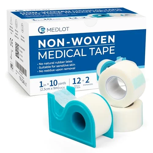 LotFancy Paper Medical Tape, 10 yd rolls, 12-pack, White