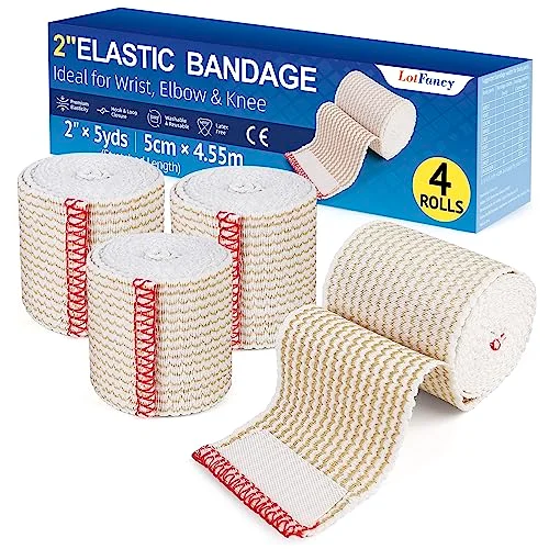LotFancy Elastic Bandage Wrap, 2 in, 4-pack, White