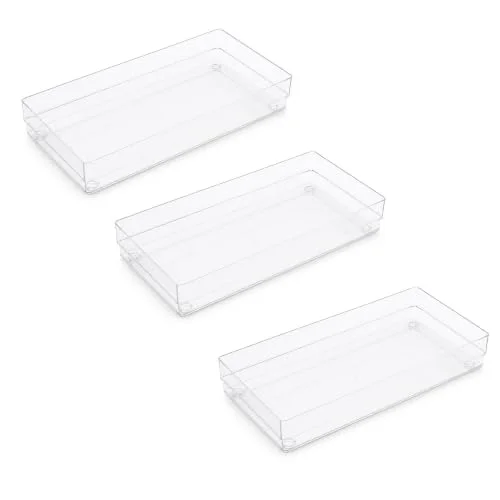 LotFancy Stackable Clear Plastic Drawer Organizer, 12x6x2 in, 3-pack
