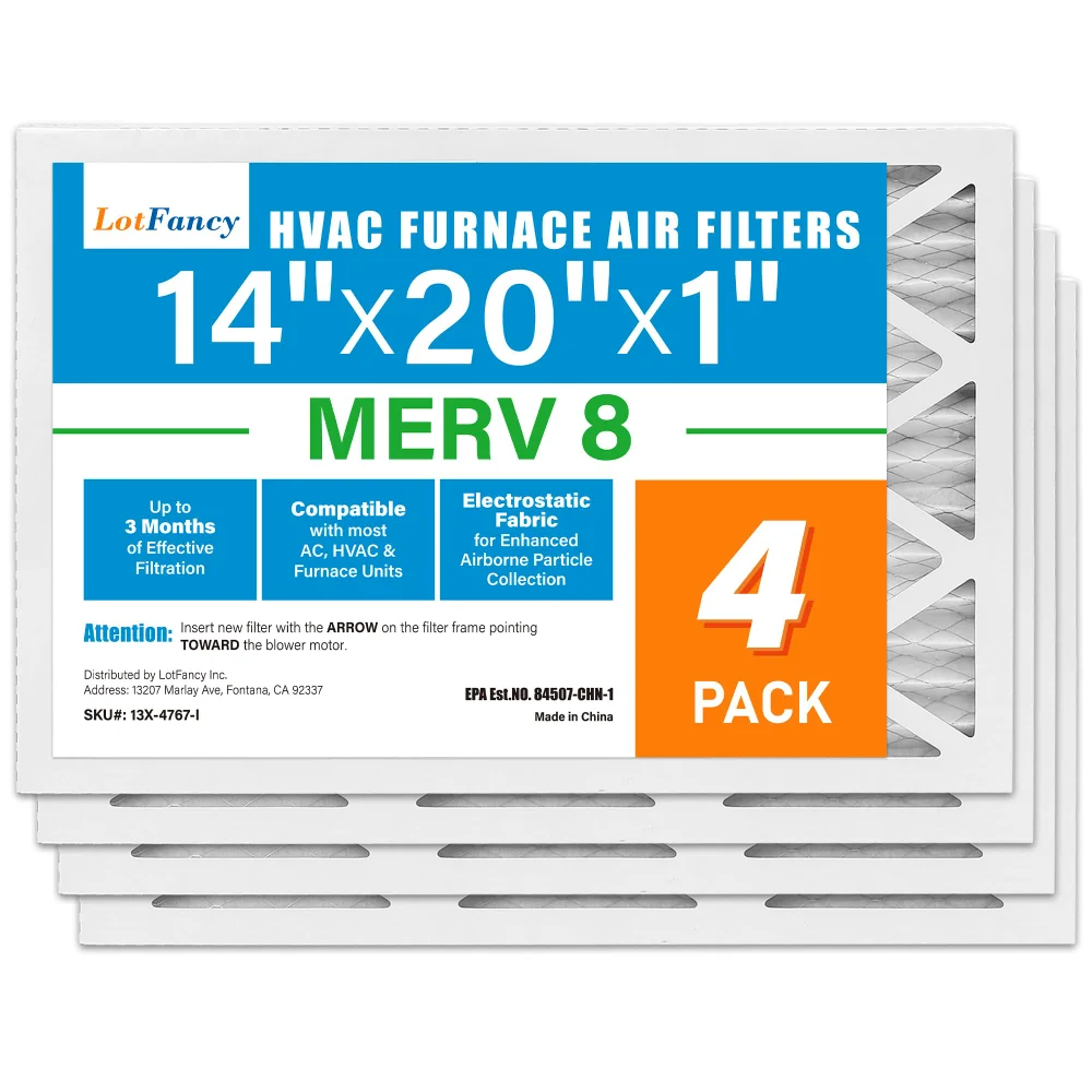 LotFancy Air Filter, 14x20x1 in, MERV 8, 4-pack, Silver