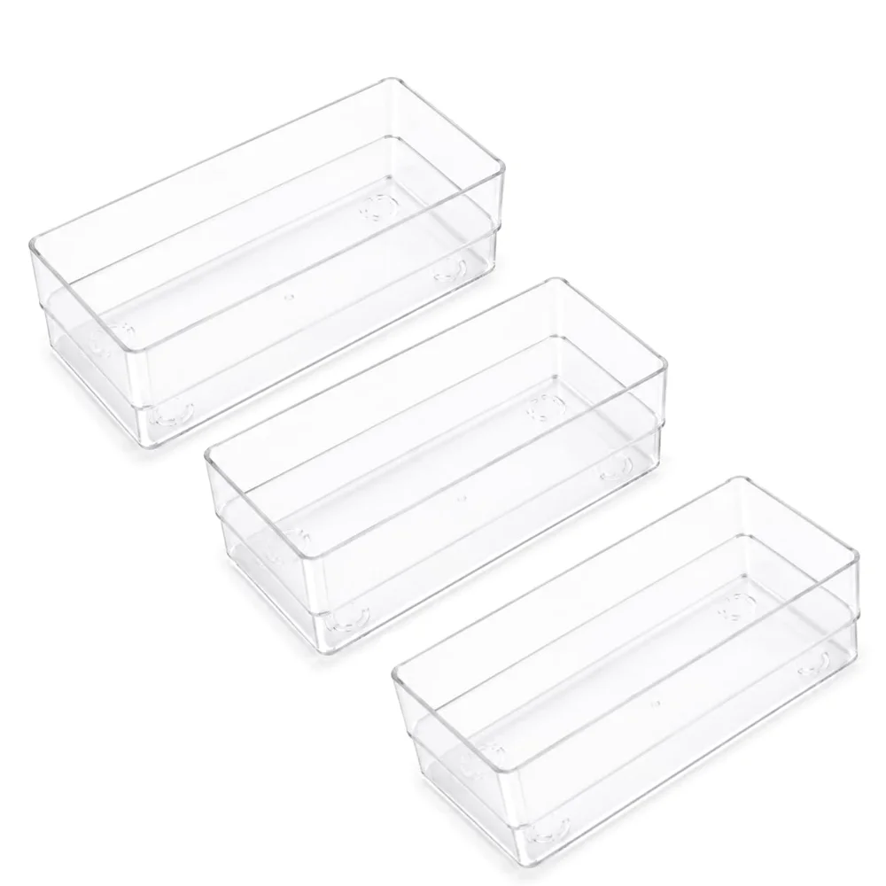 LotFancy Stackable Clear Plastic Drawer Organizer, 6x3x2 in, 3-pack