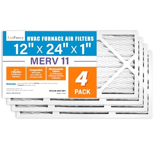 LotFancy Air Filter, 12x24x1 in, MERV 11, 4-pack