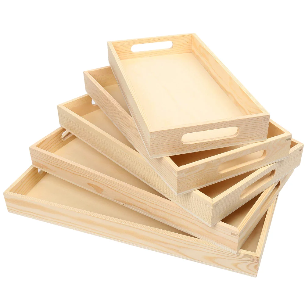 LotFancy Wooden Nested Serving Tray, 5-pack, Natural