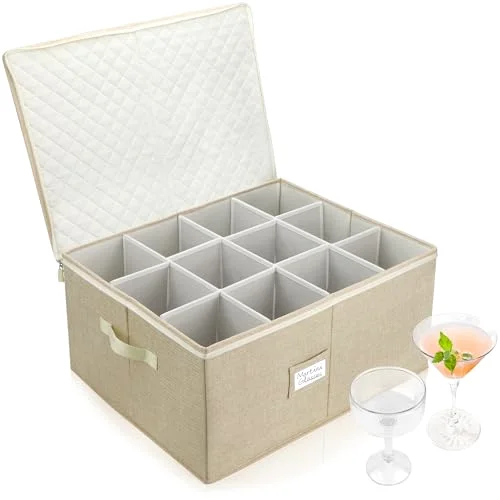 LotFancy Stemware Storage Container, 21x15.5 in, Beige