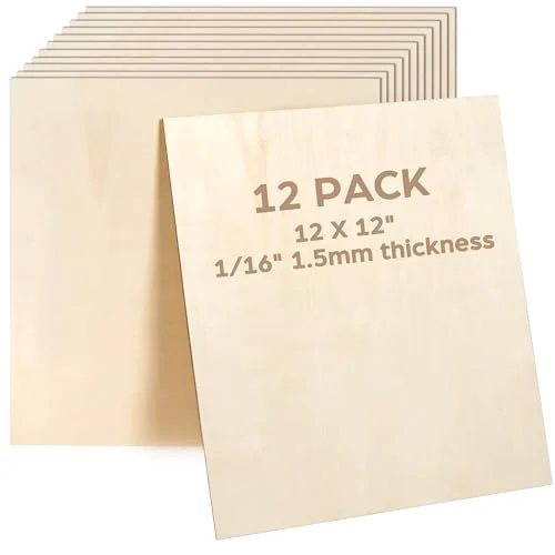 LotFancy Basswood Sheets, 12x12x1 in, 12-pack, Natural