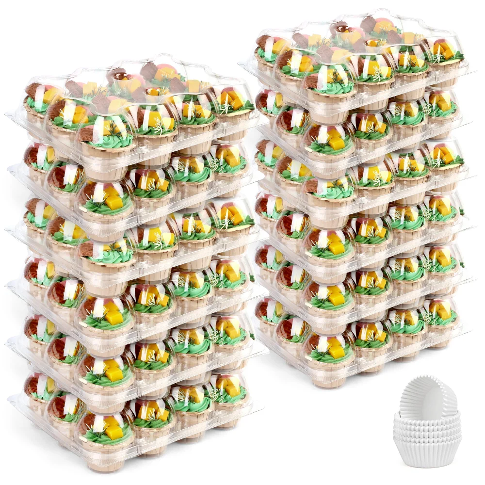 LotFancy Cupcake Containers with Liners, 12 count, 12 sets, Clear