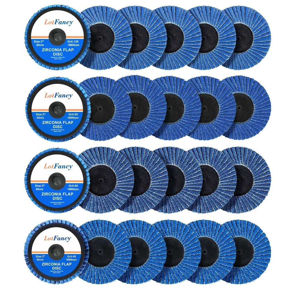 LotFancy Flap Discs, 3 in, Roll Lock, 40-120 grit, 24-pack