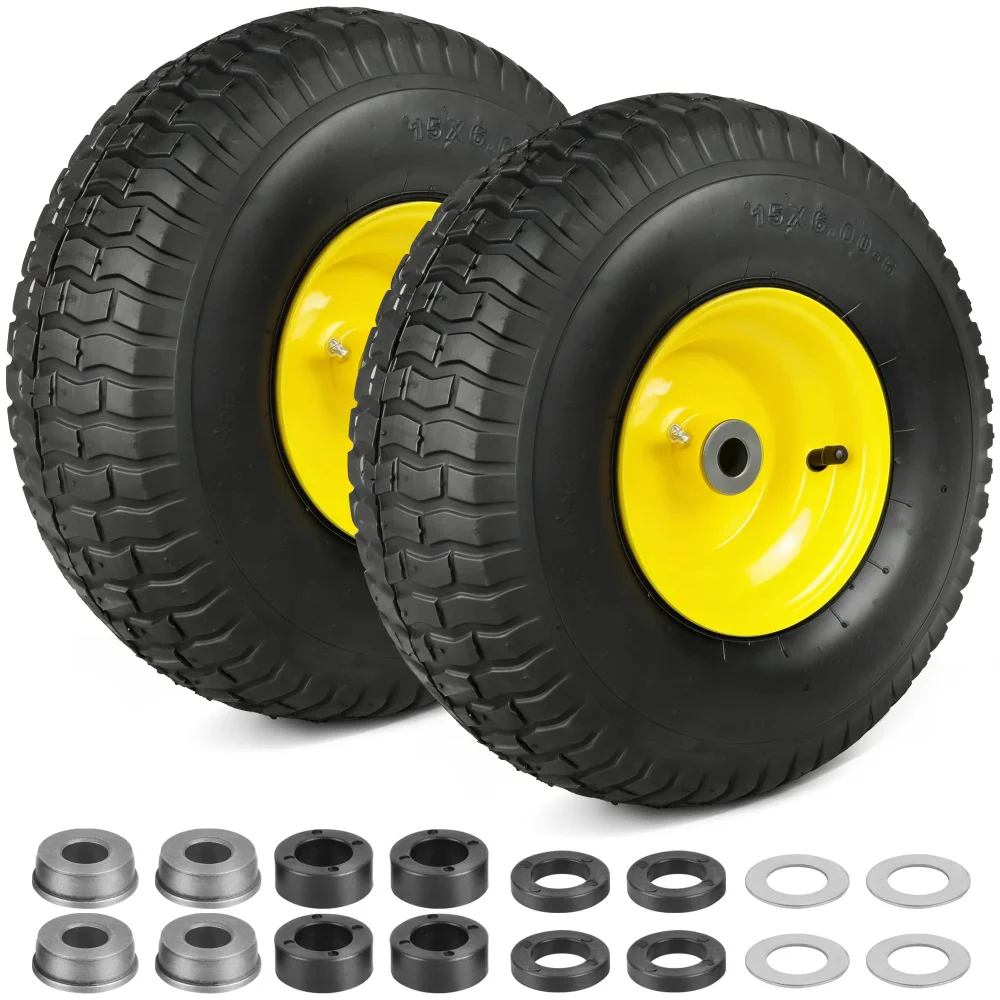 LotFancy Lawn Mower Tire and Wheel, 15x6.00-6, 2-pack