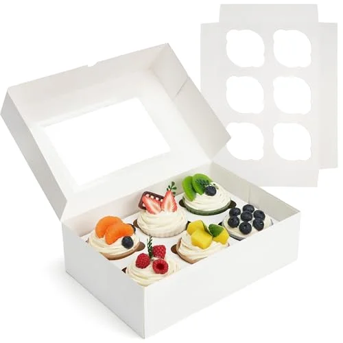 LotFancy Cupcake Box 6 Count, 12-pack, White