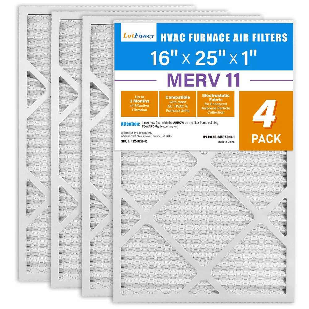 LotFancy Air Filter, 16x25x1 in, MERV 11, 4-pack