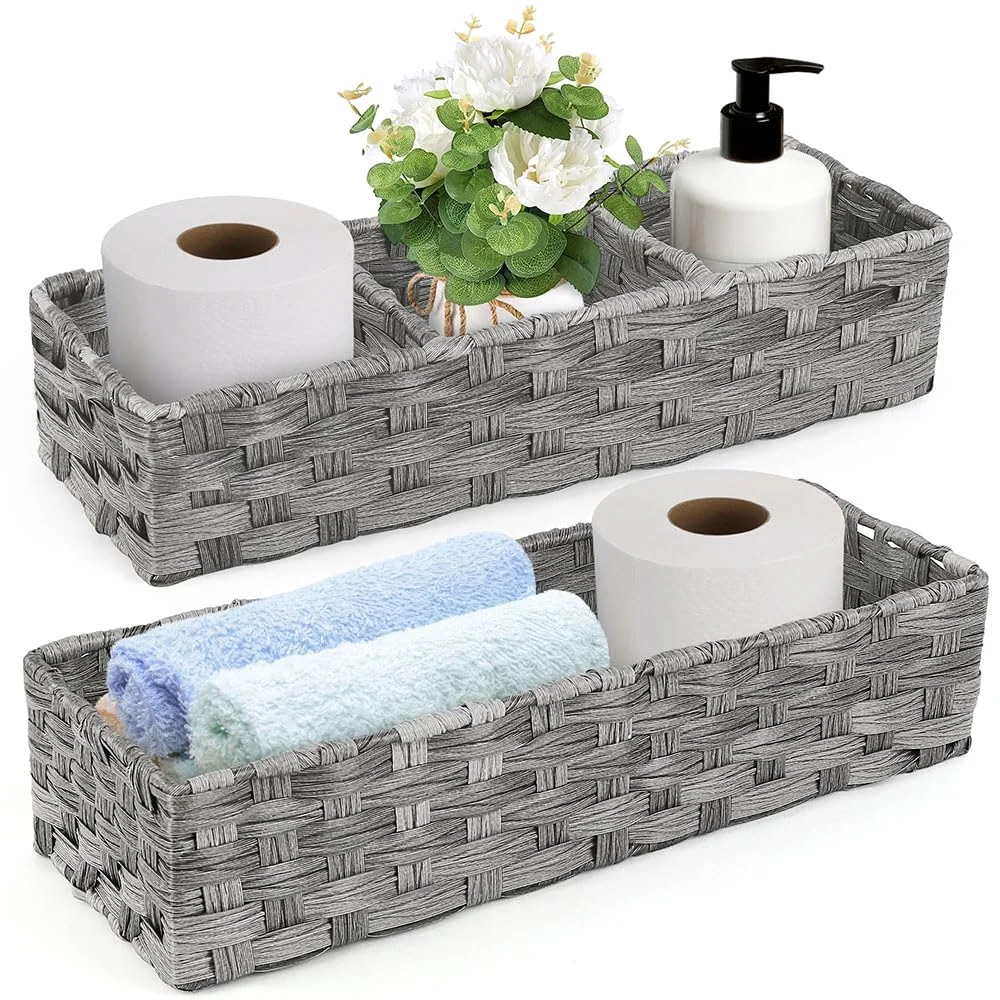 LotFancy Toilet Paper Storage Basket, 2-pack, Grey