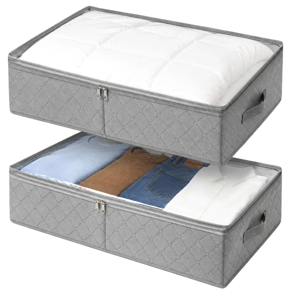 LotFancy Under Bed Storage Bags, 24x16 in, Gray