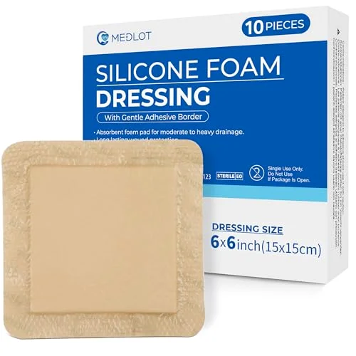 LotFancy Silicone Foam Dressing, 6x6 in, 10-pack