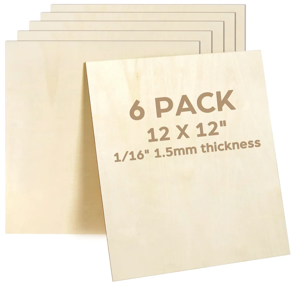 LotFancy Basswood Sheets, 12x12x1 in, 6-pack, Natural
