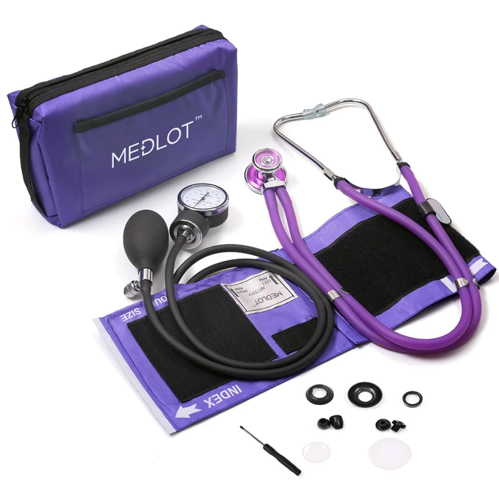 LotFancy Aneroid Sphygmomanometer with Stethoscope, fits 10-16 in, Purple