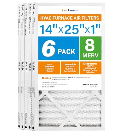 LotFancy Air Filter, 14x25x1 in, MERV 8, 6-pack