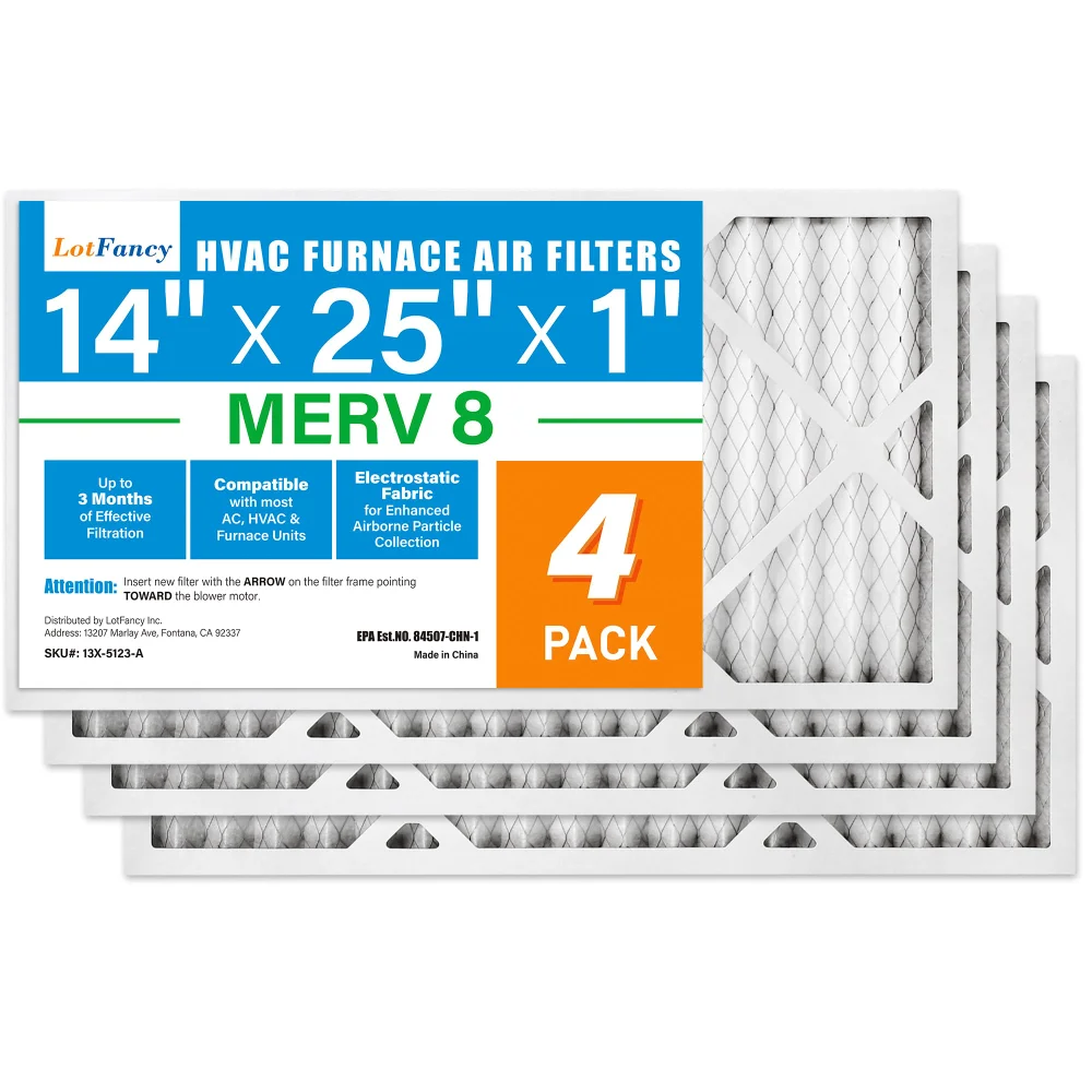 LotFancy Air Filter, 14x25x1 in, MERV 8, 4-pack