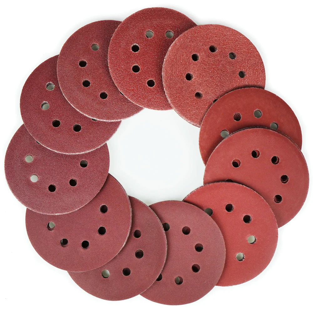LotFancy 8 Hole Sanding Disc, 5 in, 40-1000 grit, 110-pack, Brown