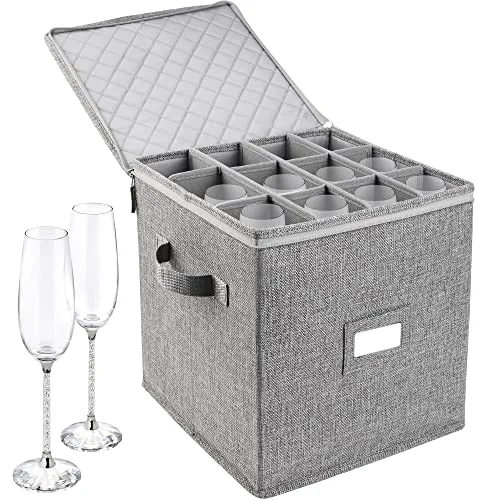LotFancy Champagne Flute Storage Container, 12 in, Gray