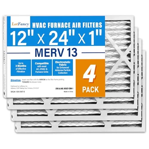 LotFancy Air Filter, 12x24x1 in, MERV 13, 4-pack