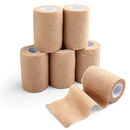 LotFancy Self Adhesive Bandage Wrap, 3 in, 5 yd rolls, 6-pack, Tan