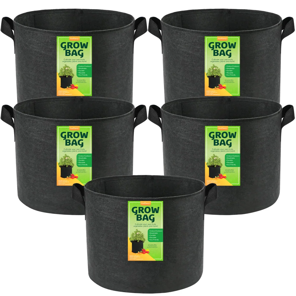 LotFancy 20 Gallon Grow Bags, 5-pack, Black