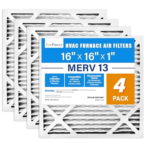 LotFancy Air Filter, 16x16x1 in, MERV 13, 4-pack