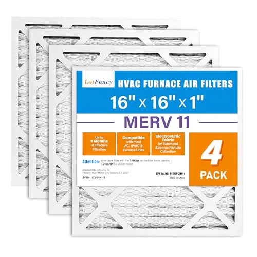 LotFancy Air Filter, 16x16x1 in, MERV 11, 4-pack