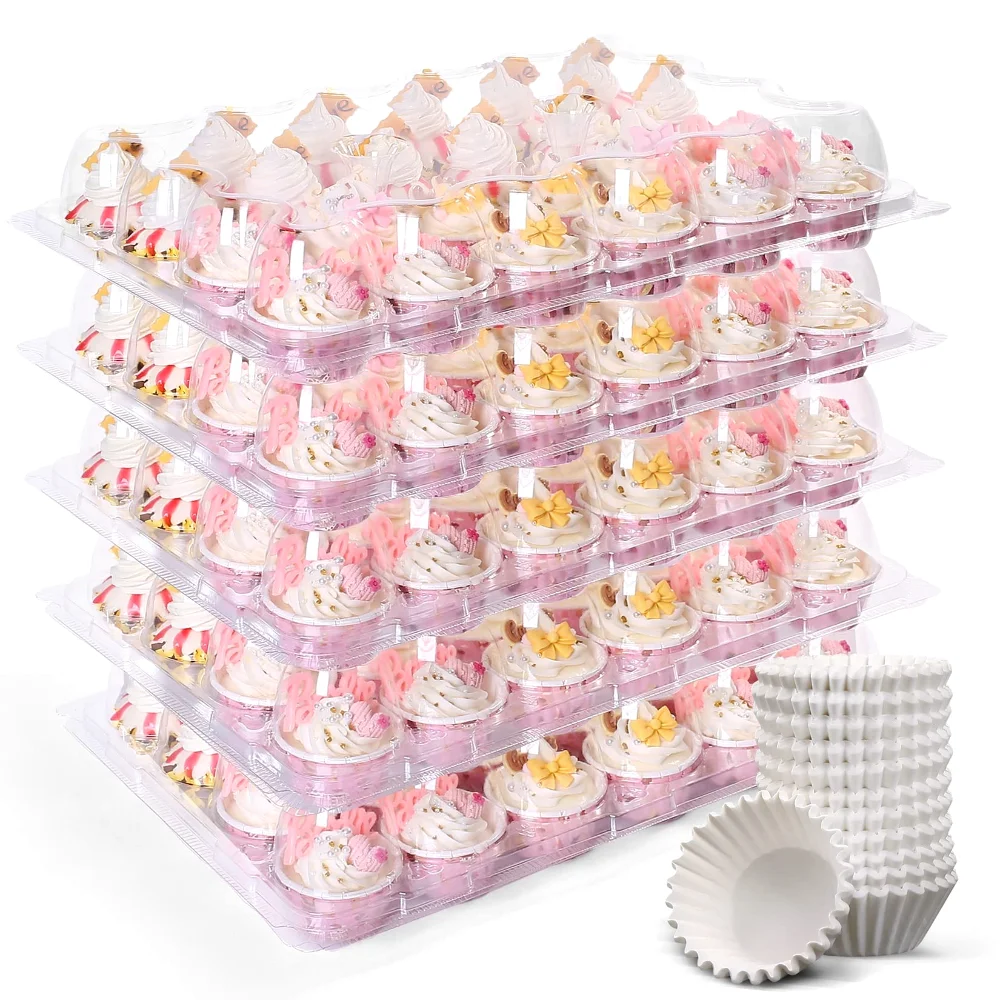 LotFancy Mini Cupcake Containers with Liners, 24 count, 12 sets, Clear