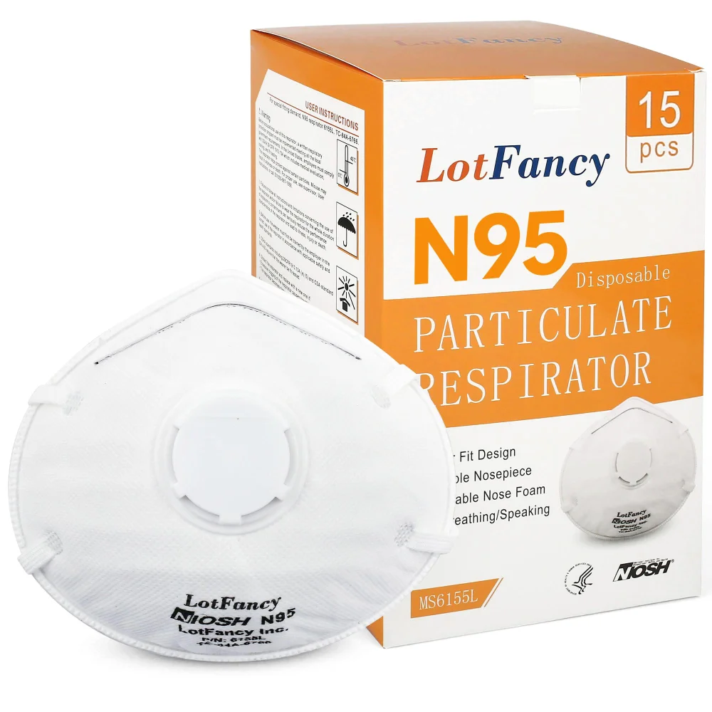 LotFancy NIOSH Approved N95 Mask, 15-pack, White