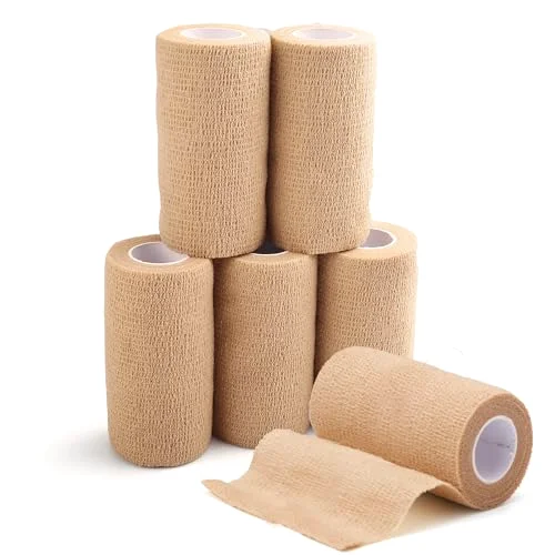 LotFancy Self Adhesive Bandage Wrap, 4 in, 5 yd rolls, 6-pack, Tan