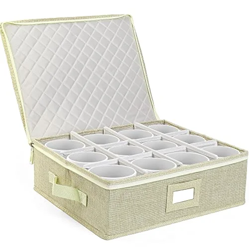 LotFancy Cup and Mug Storage Box, Beige