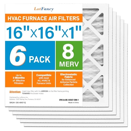 LotFancy Air Filter, 16x16x1 in, MERV 8, 6-pack
