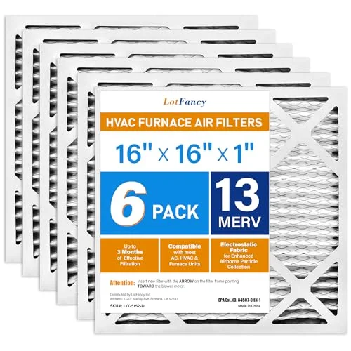 LotFancy Air Filter, 16x16x1 in, MERV 13, 6-pack