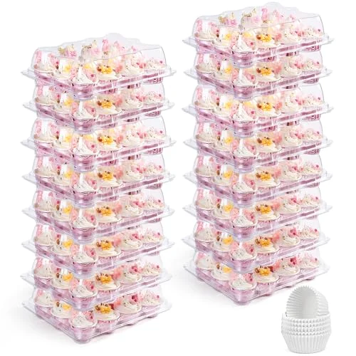 LotFancy Mini Cupcake Containers with Liners, 12 count, 40 sets, Clear