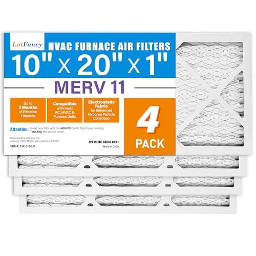 LotFancy Air Filter, 10x20x1 in, MERV 11, 4-pack
