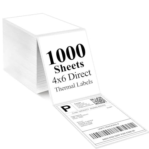 LotFancy Fanfold Thermal Shipping Labels, 4x6 in, 1000-pack