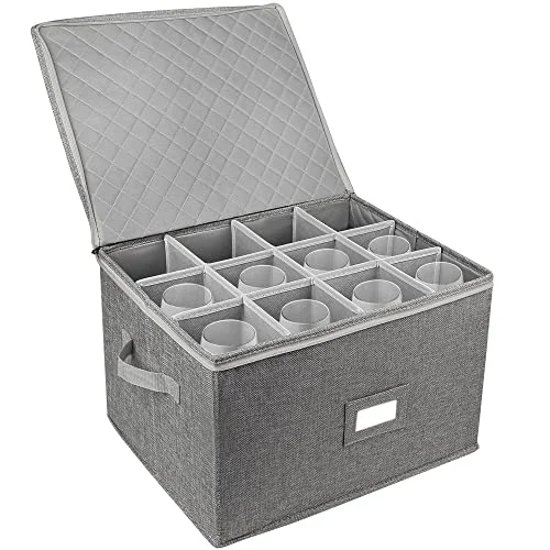 LotFancy Stemware Storage Container with Dividers, Gray