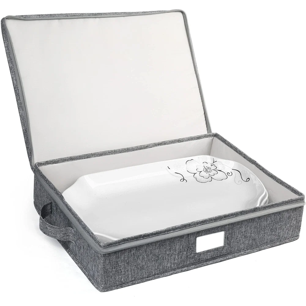 LotFancy Platter Storage Case, 17x13x3.5 in, Grey