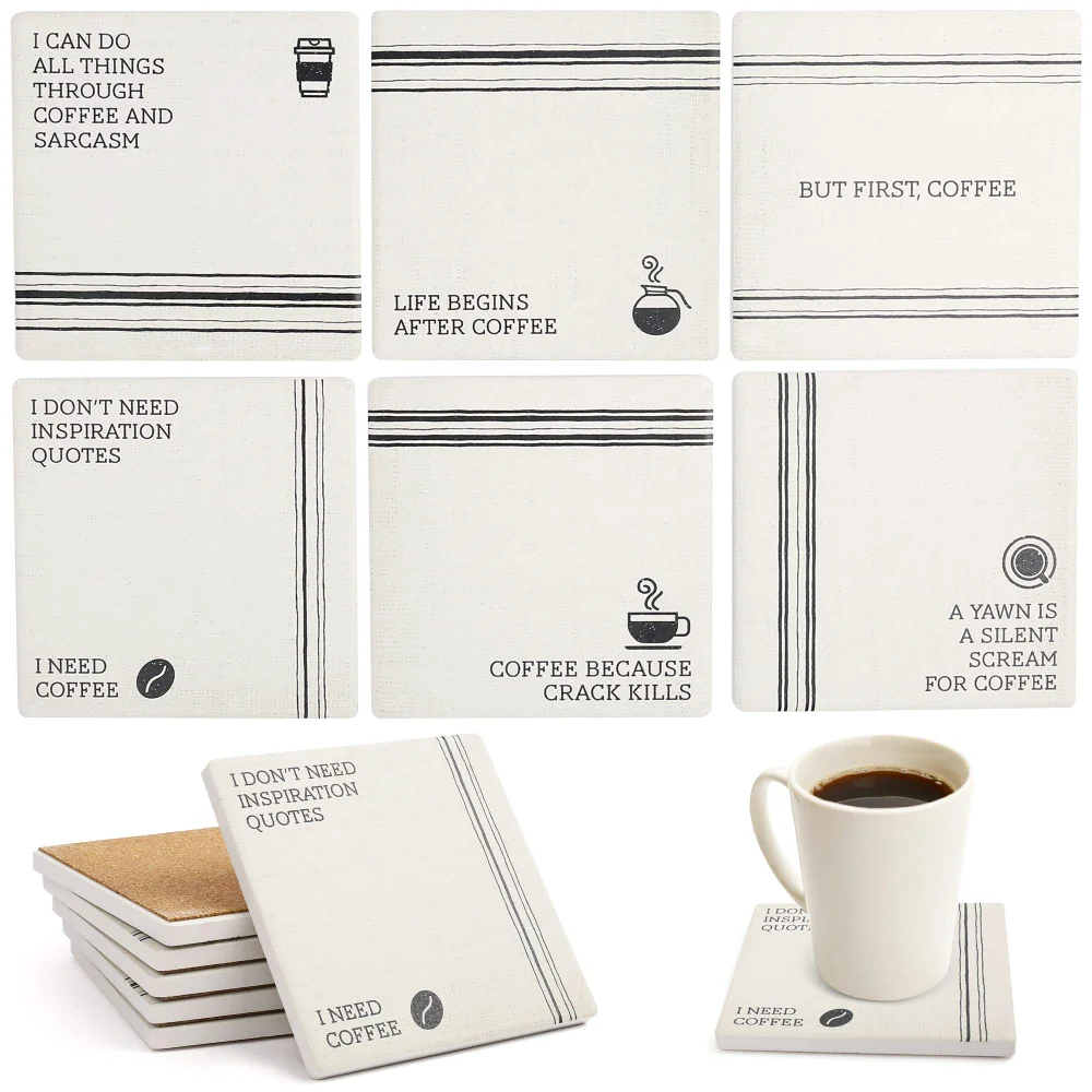 LotFancy Coasters for Drinks Absorbent, 4x4 in, 6-pack, Beige