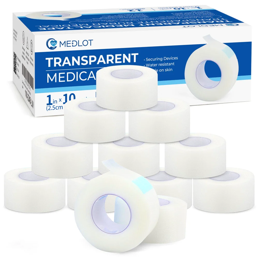 LotFancy Waterproof Surgical Tape 1" X, 10 yd rolls, 12-pack, Clear