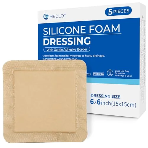 LotFancy Silicone Foam Dressing, 6x6 in, 5-pack