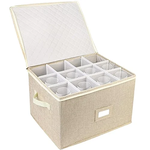 LotFancy Stemware Storage Container with Dividers, Beige