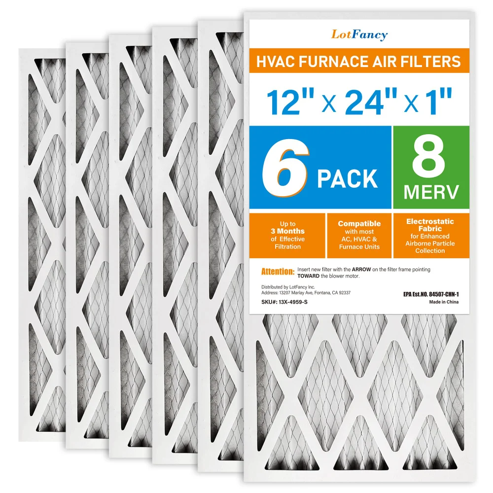 LotFancy Air Filter, 12x24x1 in, MERV 8, 6-pack