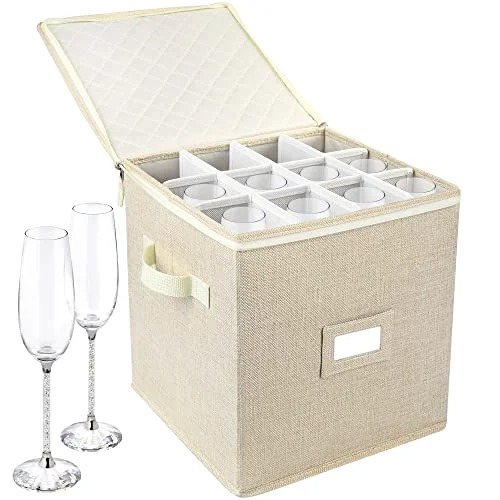 LotFancy Champagne Flute Storage Container, 12 in, Beige