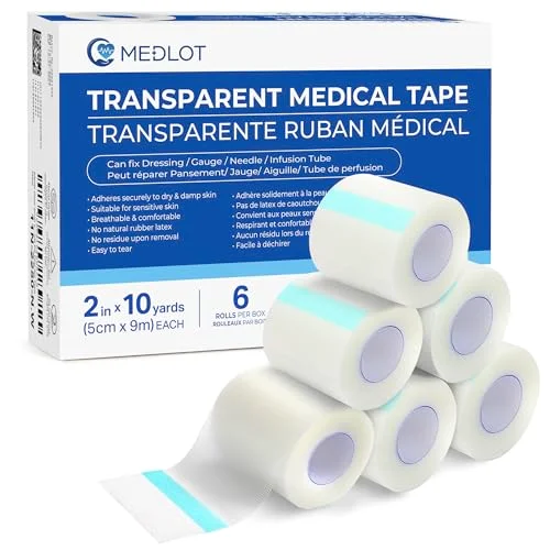 LotFancy Transparent Medical Tape 2" X, 2 in, 10 yd rolls, 6-pack, Clear