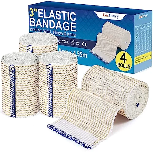 LotFancy Elastic Bandage Wrap, 3 in, 4-pack