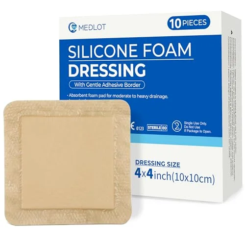 LotFancy Silicone Foam Dressing, 4x4 in, 10-pack